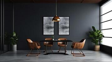 office interior with table meeting, for your advertising in abstract exhibition 3D rendering, mock up created by AI photo