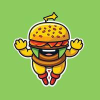 volador hamburguesa mascota logo vector