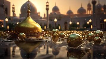 illustration of amazing architecture design of muslim mosque ramadan concept AI photo