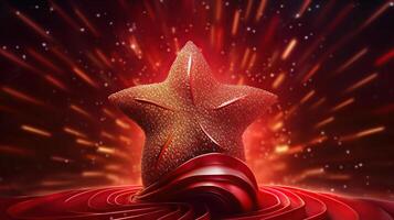 3d star on red background decorated with curves and glitter Generative A photo
