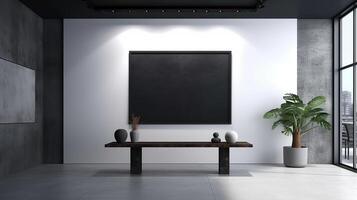 office interior with table meeting, for your advertising in abstract exhibition 3D rendering, mock up created by AI photo