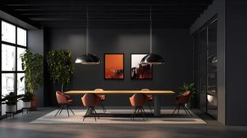 office interior with table meeting, for your advertising in abstract exhibition 3D rendering, mock up created by AI photo