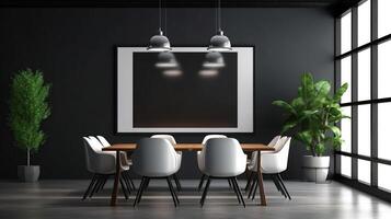 office interior with table meeting, for your advertising in abstract exhibition 3D rendering, mock up created by AI photo