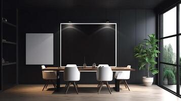 office interior with table meeting, for your advertising in abstract exhibition 3D rendering, mock up created by AI photo