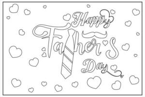 Happy Father's day card with hearts Coloring page black and white Vector illustration