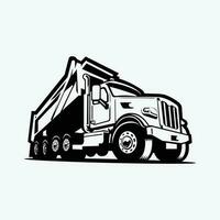 Dump Truck Silhouette Vector Art Isolated in White Background. Tipper Truck Monochrome. Best for Trucking Related Industry