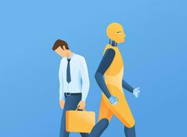 AI Job Take over Replace Human Worker Concept Illustration Artificial Intelligence and Employee Lay off Design vector
