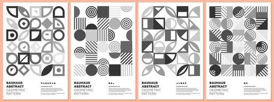 Abstract geometric bauhaus style shapes combination poster set. Memphis elements pattern background collection. Retro modern trendy graphic paintings. Vintage simple art print designs. Vector eps