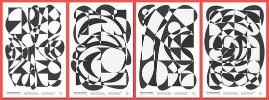 Abstract geometric bauhaus artworks. Brutalist style simple shapes with flowing liquid poster set. Memphis modern pattern background collection. Brutalism retro trendy graphic paintings. Art prints vector