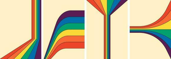 retro maravilloso arco iris color a rayas póster colocar. geométrico hippie arcoiris camino en Arte cubre Clásico hippy estilo varios resumen iridiscente rayas. de moda minimalista y2k vistoso vector obra de arte