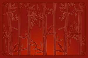 Bamboo forest background. Red thickets in Chinese or Japanese style frame. Natural horizontal banner. Vector eps illustration