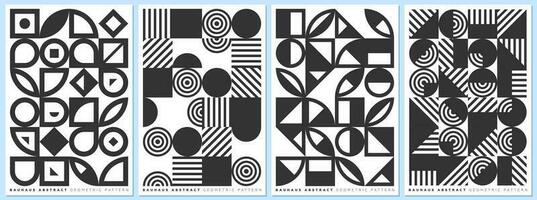 Abstract geometric bauhaus style shapes combination poster set. Memphis elements background collection. Modern trendy forms paintings. Retro graphic patterns. Vintage simple vector eps prints design