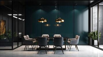 office interior with table meeting, for your advertising in abstract exhibition 3D rendering, mock up created by AI photo