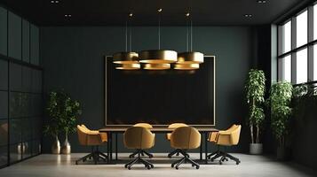 office interior with table meeting, for your advertising in abstract exhibition 3D rendering, mock up created by AI photo