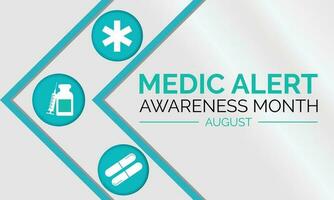 Medic Alert Awareness Month August . Celebration in United States. Poster, greeting card, banner and background design. vector