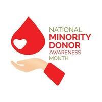 National minority donor awareness week. Two hands and a drop of blood on a white background. Banner, poster, card for social media Vector illustration.