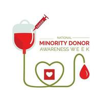 National minority donor awareness week. Two hands and a drop of blood on a white background. Banner, poster, card for social media Vector illustration.