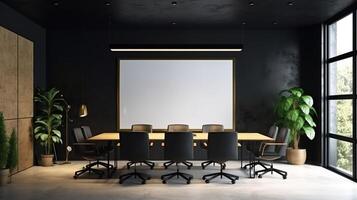 office interior with table meeting, for your advertising in abstract exhibition 3D rendering, mock up created by AI photo