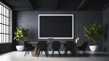 office interior with table meeting, for your advertising in abstract exhibition 3D rendering, mock up created by AI photo