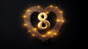 Letter 8 Elegant background with golden heart frame elements and glitter light effect decoration created by photo