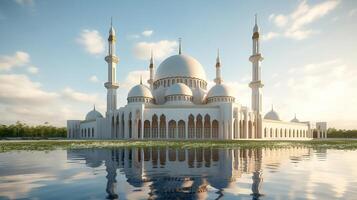 ilustración de increíble arquitectura diseño de musulmán mezquita Ramadán concepto ai foto
