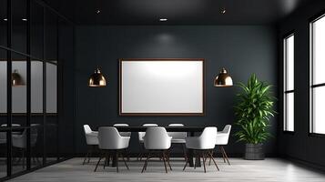 office interior with table meeting, for your advertising in abstract exhibition 3D rendering, mock up created by AI photo