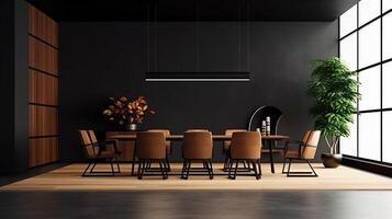 office interior with table meeting, for your advertising in abstract exhibition 3D rendering, mock up created by AI photo