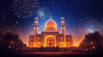 illustration of amazing architecture design of muslim mosque ramadan concept AI photo