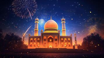 illustration of amazing architecture design of muslim mosque ramadan concept AI photo