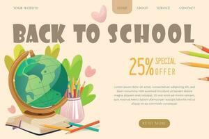 Back to school landing page template vector