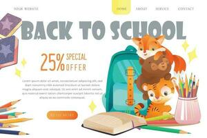 Back to school landing page template vector