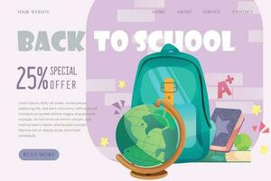 Back to school landing page template vector