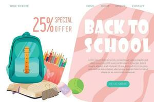 Back to school landing page template vector