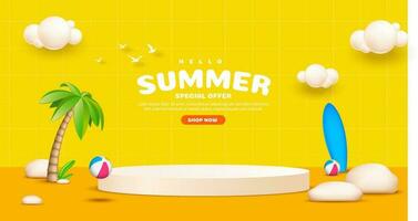 Realistic summer sale podium for background, banner and template vector