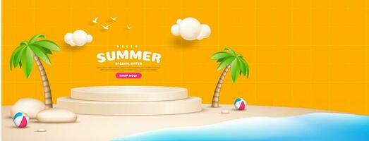 Realistic summer sale podium for background, banner and template vector