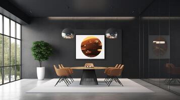 office interior with table meeting, for your advertising in abstract exhibition 3D rendering, mock up created by AI photo