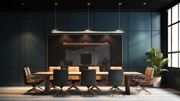 office interior with table meeting, for your advertising in abstract exhibition 3D rendering, mock up created by AI photo