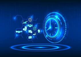 Technology time with techno circle with technology icon It represents smart technology that has been developed rapidly, causing the world's trade business and people to grow rapidly. vector