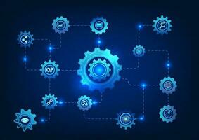 Cog technology background Multiple sizes with technical icons It conveys the propulsion of technology, helping the development of science, industry, and new businesses. Let the economy and people grow vector