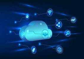 inteligente tecnología circuito conectado a nube tecnología ese envía datos mediante un seguro Internet sistema en el espalda es un numérico código ese carreras a lo largo con conectando el tecnología a el nube sistema vector