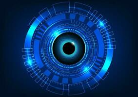 Technology eye with technology circle The concept of searching for information through the internet network Finds information at any time to use in solving problems. Vector eyes surrounded by neon