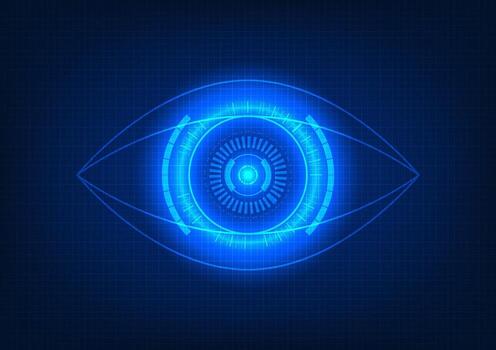 Technology eye The concept of searching for information through the internet network Find information at any time to use in solving problems. Vector eyes surrounded by neon lights