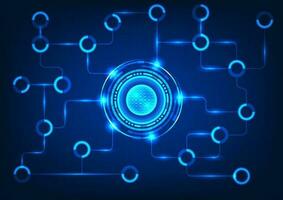 Data processor technology with technology circle with connection circuit The concept of receiving data and processing it forwards to other systems to work. vector