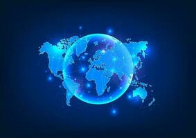 Global technology network with a world map, connecting diverse regions. Explores digital connectivity and communication on a global scale. vector