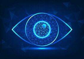 Eye technology with superimposed geometric shapes with stacked back lines. It conveys the speed of searching for information through the modern internet network. It is useful for growing a business. vector