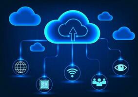 Smart technology circuit connected to cloud technology that sends data through a secure internet system On the back is a numeric code that runs along with connecting the technology to the cloud system vector