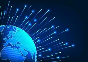 Earth technology with projected lasers The concept of big data transmission technology through the internet network that covers the world at high speed. save time and resources vector