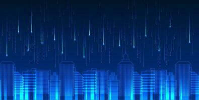 Smart city with laser light coming down Represents a smart city that takes advantage of modern technology and innovation. The living and business of the city grew rapidly. vector