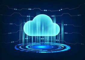 holograma tecnología muestra el nube tecnología detrás el circuito tablero. a lo largo con el tecnología circulo concepto es un sistema usado a Tienda importante datos con un seguro sistema. vector