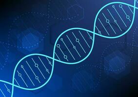 Medical tech background featuring DNA as the main image, symbolizing modern medicine's technology and depicting the interconnectedness of genetic information vector